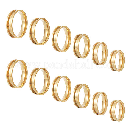 Pandahall 12Pcs 6 Size 201 Stainless Steel Grooved Finger Ring Settings RJEW-TA0001-05G-1