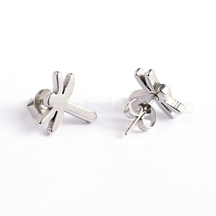 Dragonfly 304 Stainless Steel Ear Studs EJEW-F0075-117P-1