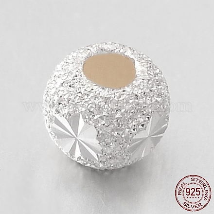 Fancy Cut texturierte 925 Sterling Silber Runde Perlen STER-E044-39A-1