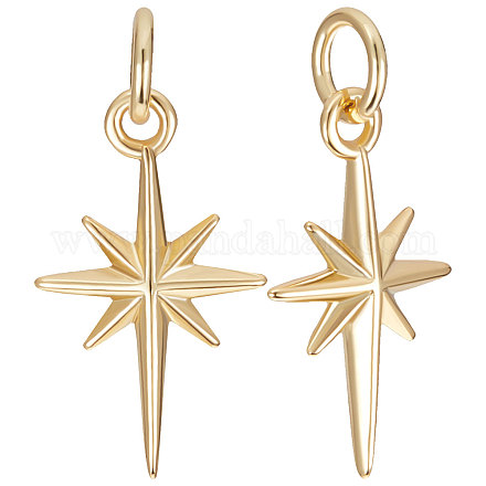 Beebeecraft 1 Box 12Pcs North Star Charm 18K Gold Plated Polaris Star Pendant Charms with Jump Ring 10x17mm for DIY Jewelry Making Necklace Bracelet KK-BBC0005-26-1
