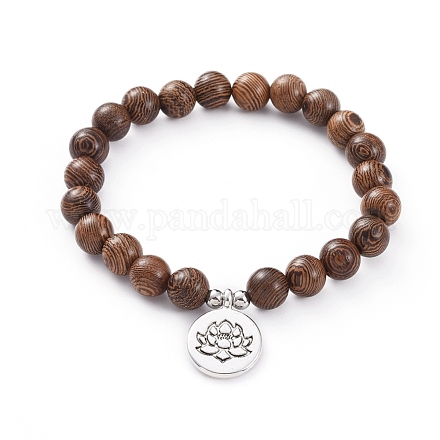 Perles de bois unisexes bracelets à breloques extensibles BJEW-JB04959-01-1