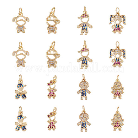 Fashewelry 16 Stück 8 Stil Messing-Mikropavé-Anhänger mit Zirkonia in gemischten Farben ZIRC-FW0001-03-1
