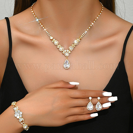 Комплект из ожерелья с подвеской в виде капли и цветка из сплава со стразами FS-WGA0F52-04-1