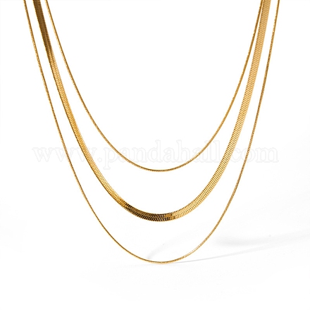 304 ステンレス鋼スネークチェーン 3 層ネックレス女性用  ゴールドカラー  15.35インチ（39cm） NJEW-C028-01G-1