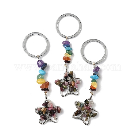 Звездные латунные турмалиновые брелоки HJEW-S006-01P-J-1