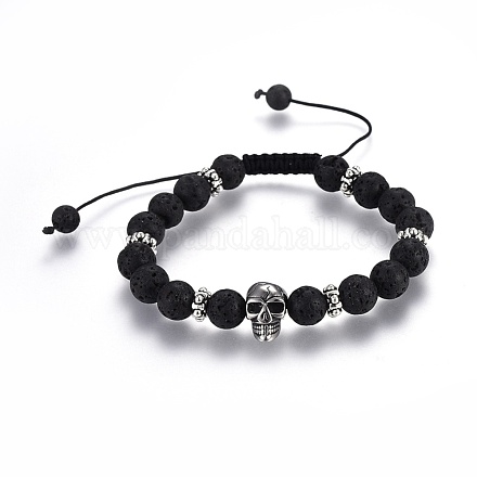 Bracelets de perles tressées en pierre de lave naturelle ajustables BJEW-JB03976-1