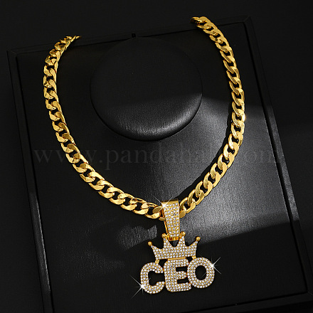 Ожерелья с кубинской цепочкой в стиле хип-хоп из цинкового сплава с кристаллами и стразами FS-WG425B8-07-1