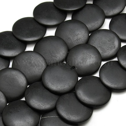 Brins de perles de pierre noires plates rondes naturelles G-P062-42-1