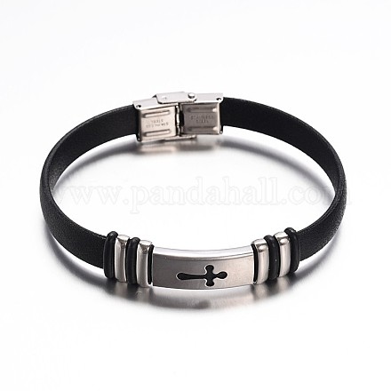 Bracelets de cordon en cuir PU de bioux couleur noir BJEW-G467-05-1