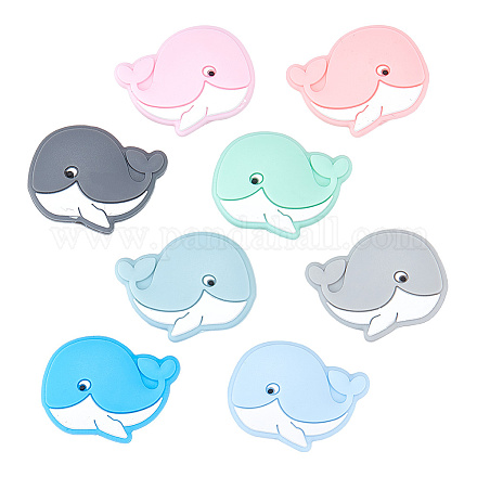 GOMAKERER 8Pcs 8 Colors Dolphin Food Grade Eco-Friendly Silicone Beads SIL-GO0001-10-1