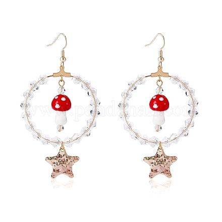 Boucles d'oreilles pendantes grand cercle en perles de verre EJEW-SW00015-02-1