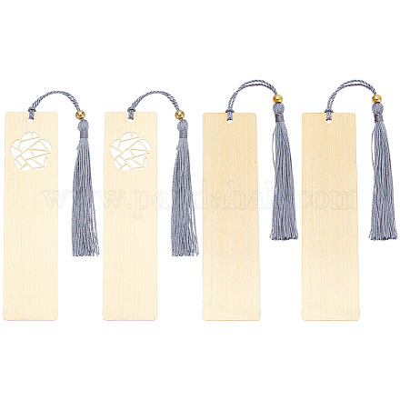 FINGERINSPIRE 4 pcs Brass Blank Bookmark with Grey Tassel 2 Style Metal Rectangle Bookmark DIY Blank Bookmarks Book Marks Page Markers Present Tags for Student Teacher Book Lover DIY Project Gift KK-FG0001-14-1