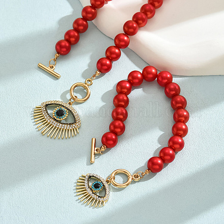 Комплекты браслетов и ожерелий из сплава со стразами и искусственным жемчугом FS-WG20ADC-01-1