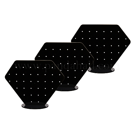 Hobbyay ブラックダイヤモンド形状アクリルイヤリングオーガナイザーホルダースタンド 34 穴付き斜め長方形イヤリングオーガナイザーポータブルイヤリングスタッドラックジュエリー小売ディスプレイおよび個人使用 EDIS-WH0031-09A-1