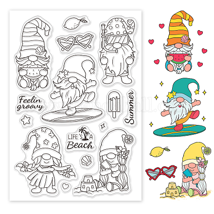 GLOBLELAND Summer Beach Clear Stamps Gnome Silicone Clear Stamp Seals for Cards Making DIY Scrapbooking Photo Journal Album Decoration DIY-WH0167-56-684-1