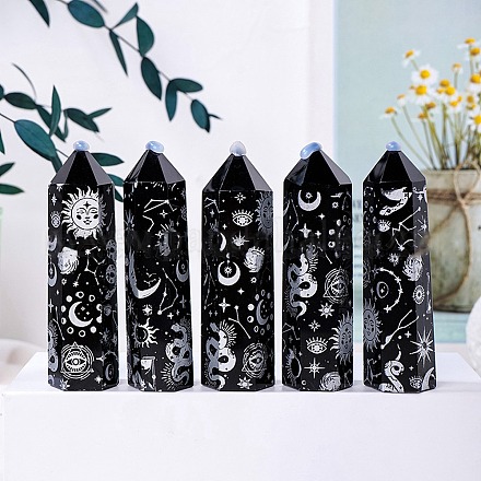 Barre de prisme pointue en obsidienne noire naturelle décoration d'affichage à la maison G-PW0007-116C-02-1