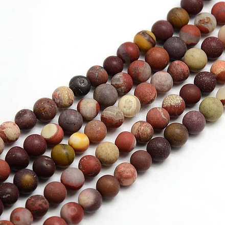 Chapelets de perles en mokaite naturel rondes dépolies G-M064-6mm-11-1