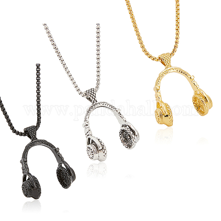 ANATTASOUL 3Pcs 3 Colors Alloy Music Headset Pendant Necklaces Set for Women NJEW-AN0001-28-1