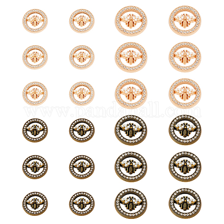 OLYCRAFT 24Pcs Bee Pattern Shank Buttons 18mm Flat Round Alloy Enamel Buttons with Rhinestone Golden Metal Blazer Button Set for Blazer BUTT-OC0001-34-1