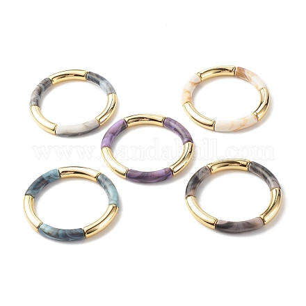 Acrylique imitation pierre gemme tube incurvé perlé gros bracelet extensible pour les femmes BJEW-JB07634-1