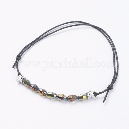 Adjustable Electroplate Glass Cord Beaded Bracelets BJEW-JB03486-05-1