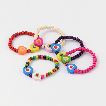 Enfants bracelets bracelets élastiques en perles de bois BJEW-JB02021-1