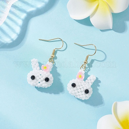 Серьги-подвески из стеклянных бусин ручной работы EJEW-MZ00568-1