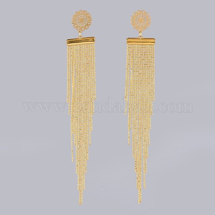 Brass Ball Chains Dangle Earrings EJEW-JE03536-1