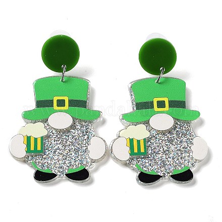 Saint Patrick's Day Sparkling Acrylic Dangle Stud Earrings EJEW-P243-A07-1