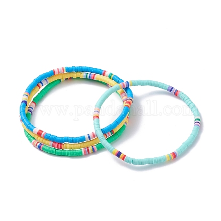 4 pièces 4 couleurs à la main en argile polymère perles heishi bracelets de cheville extensibles pour femmes AJEW-AN00468-1