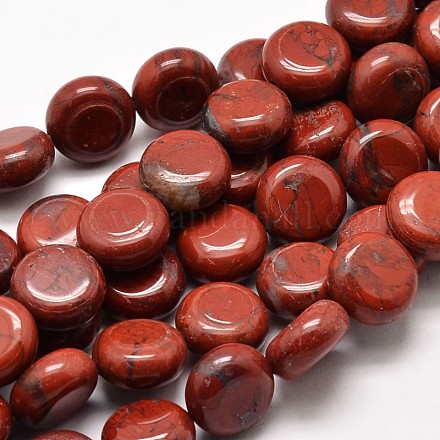 Flat Round Natural Red Jasper Beads Strands G-P104-03-1