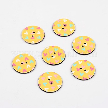 2 trou rond et plat avec des boutons acryliques de motif de coeur BUTT-F055-03A-1