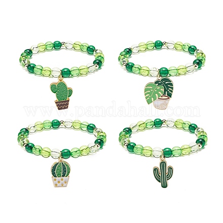 Ensemble de bracelets extensibles en perles rondes en acrylique 4pcs 4 styles BJEW-JB08926-04-1