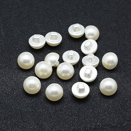 Absプラスチック模造パールシャンクボタン  半円  乳白色  10x9mm  穴：1mm  約1500個/袋 OACR-A009-12A-1