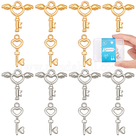 DICOSMETIC 16Pcs 2 Styles Key Heart Charm Pendants 2 Colors Stainless Steel Flying Keys Charms Golden Skeleton Keys Chams for DIY Necklace Jewelry Making Accessory STAS-DC0008-33-1