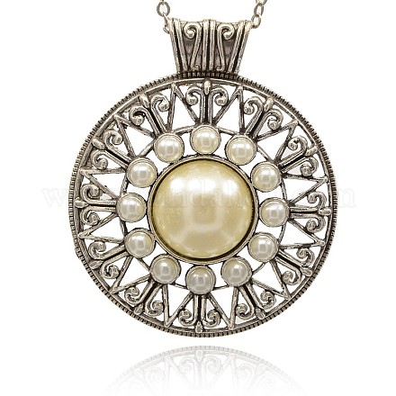 Antique Silver Alloy Necklace Large Pendants PALLOY-J205-01AS-1