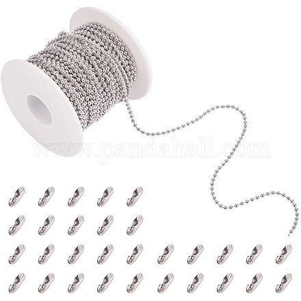 Pandahall Elite environ 20m 2.5mm 304 chaînes à billes en acier inoxydable avec 50 pièces connecteurs de chaîne à billes pour la fabrication de collier de bricolage DIY-PH0001-53P-1