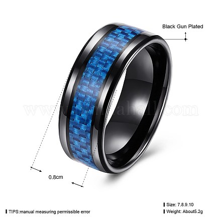 メンズチタンスチールフィンガー指輪  ワイドバンドリング  ブルー  ガンメタ色  usサイズ7（17.3mm） RJEW-BB27540-C-7-1