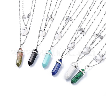 Многоярусные ожерелья с подвесками из натуральных и синтетических камней NJEW-JN02414-1