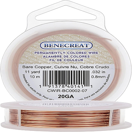 Benecreat 20 calibre (0.8 mm) alambre de cobre desnudo sin chapar alambre para manualidades y joyería para manualidades abalorios de joyería CWIR-BC0002-07-1