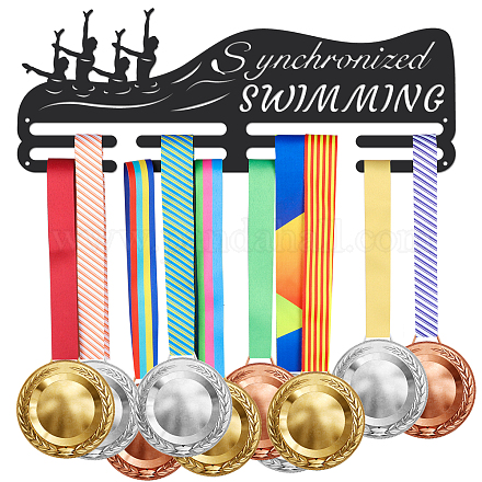 SUPERDANT Synchronized Swimming Medal Holder Swimming Iron Medals Display Iron Medal Hook Accommodate for 60+ Medals Black Iron Wall Mounted Hooks for Competition Medal Holder Display Wall Hanging ODIS-WH0021-146-1