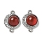 Brass Micro Pave Clear Cubic Zirconia Connector Charms, Flat Round Natural Carnelian(Dyed & Heated) Links, Platinum, 17.5x12.5x5.5mm, Hole: 1.5mm