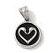 304 Stainless Steel Pendants, with Enamel, Flat Round with Swan Charm, Stainless Steel Color, 16x14x2.5mm, Hole: 5.5x2.5mm