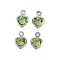 Heart Rack Plating Brass Glass Pendants, Cadmium Free & Lead Free, Long-Lasting Plated, Platinum, Spring Green, 7.5x5x2mm, Hole: 1mm