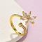 Brass Micro Pave Clear Cubic Zirconia Finger Rings, Flower, Real 18K Gold Plated, Inner Diameter: 18mm
