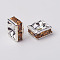 Brass Rhinestone Spacer Beads, Grade A, Silver Color Plated, Square, Light Colorado Topaz, 6x6x3mm, Hole: 1mm
