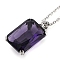 Rectangle Brass Pave Cubic Zirconia Pendant Necklaces for Women, 304 Stainless Steel Cable Chain Necklaces, Stainless Steel Color, Indigo, 17.91 inch(45.5cm)