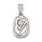 PVD Vacuum Plating 304 Stainless Steel Pendants, with Shell, Oval Charms with Rose, Platinum, 20.5x12x2.5mm, Hole: 6x3.5mm