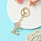 Golden Alloy Rhinestone Keychain, with Alloy Clasp and Iron Rings, Letter E, 10cm, Pendant: 42mm