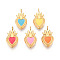304 Stainless Steel Enamel Charms, Sacred Heart Charm, Ion Plating(IP), Real 14K Gold Plated, Mixed Color, 13.5x7x2.5mm, Hole: 1.5mm